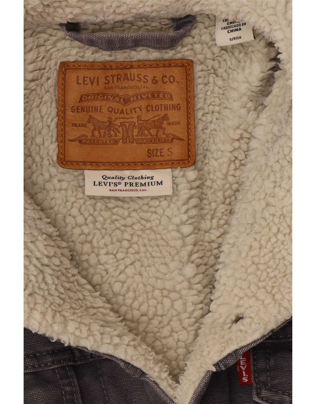 Giacca Levi's da uomo in denim sherpa UK 36 piccola in cotone grigio