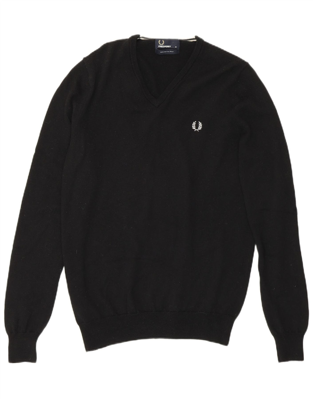 Maglione da uomo con scollo a V Fred Perry, lana merino nera media