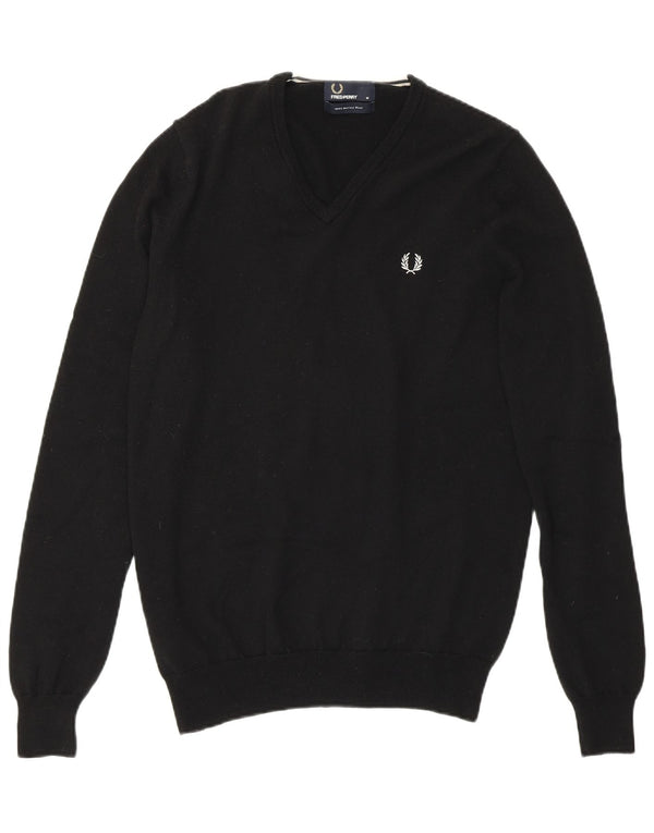 Maglione da uomo con scollo a V Fred Perry, lana merino nera media