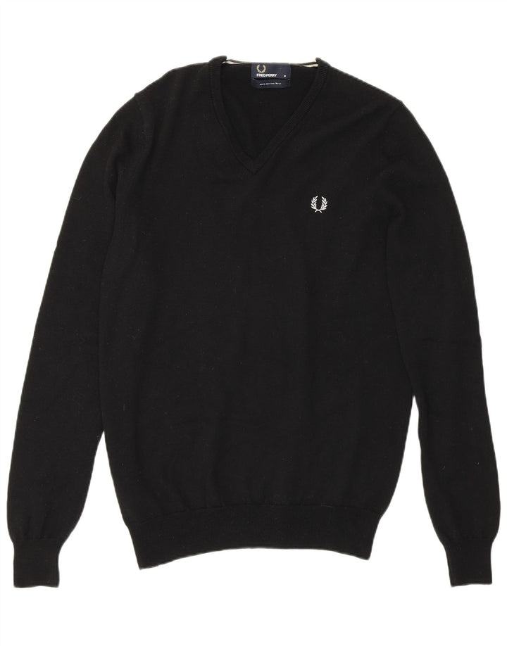Maglione da uomo con scollo a V Fred Perry, lana merino nera media
