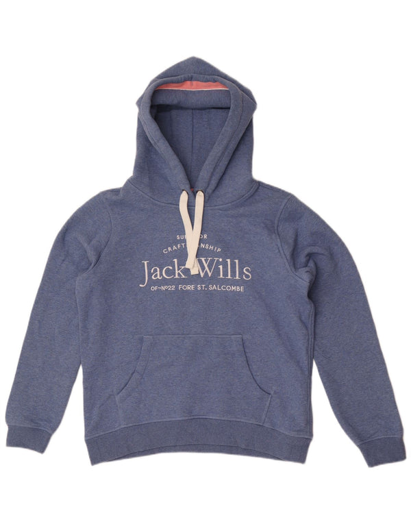 Maglione con cappuccio grafico da donna Jack Wills UK 14 grande cotone blu