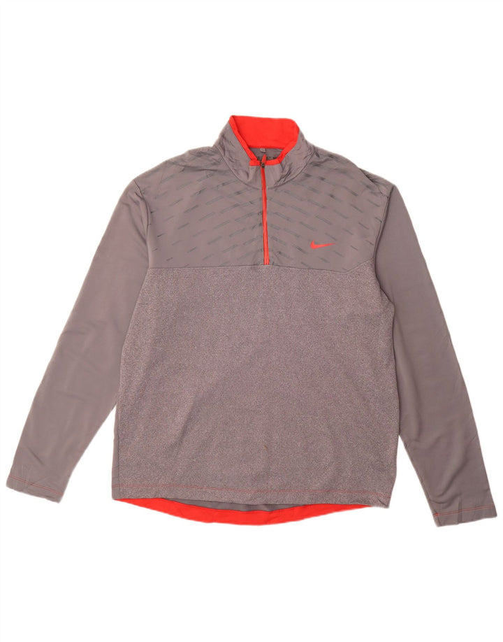 Nike Uomo Dri Fit Zip Collo Pullover Tuta Top Large Grigio a Righe