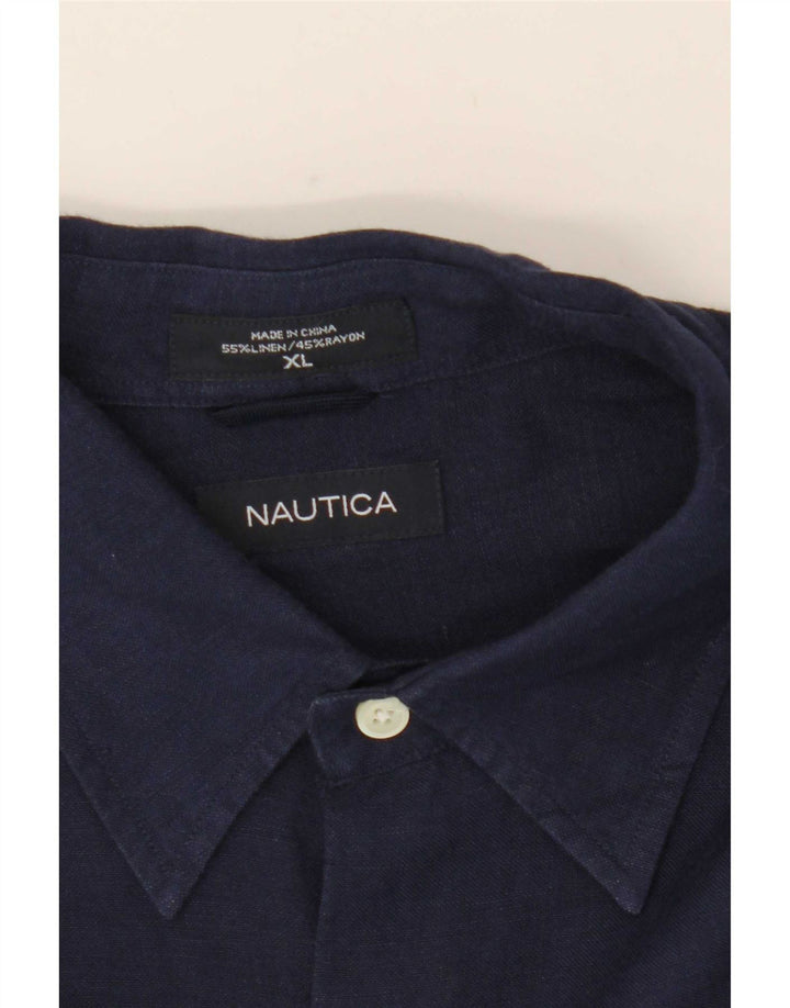 Camicia da uomo Nautica XL Lino floreale blu navy