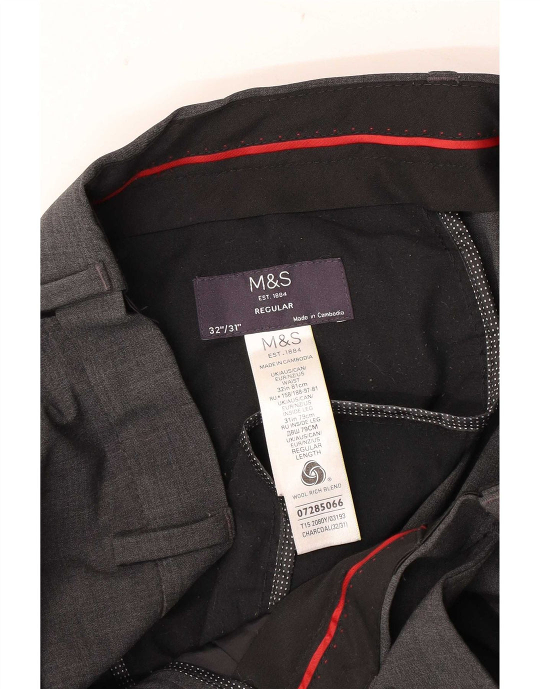 Pantaloni da abito dritti da uomo Marks & Spencer W32 L31 lana grigia
