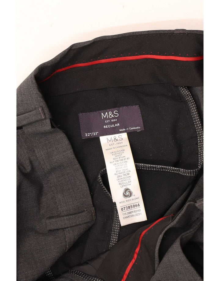 Pantaloni da abito dritti da uomo Marks & Spencer W32 L31 lana grigia