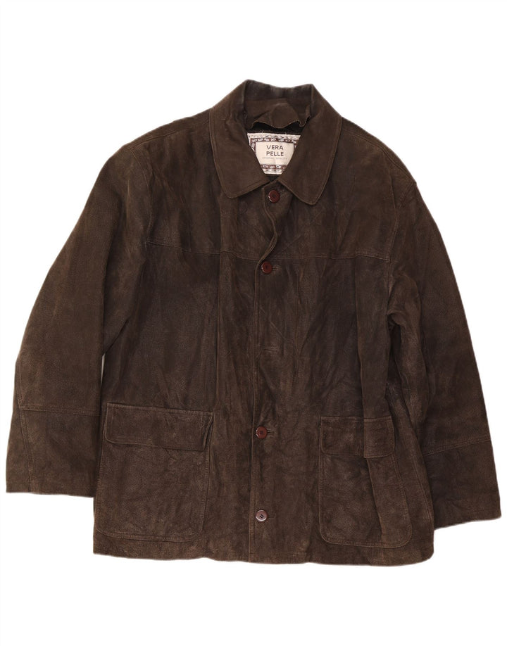 Giacca vintage in pelle scamosciata da uomo IT 54 2XL in pelle marrone