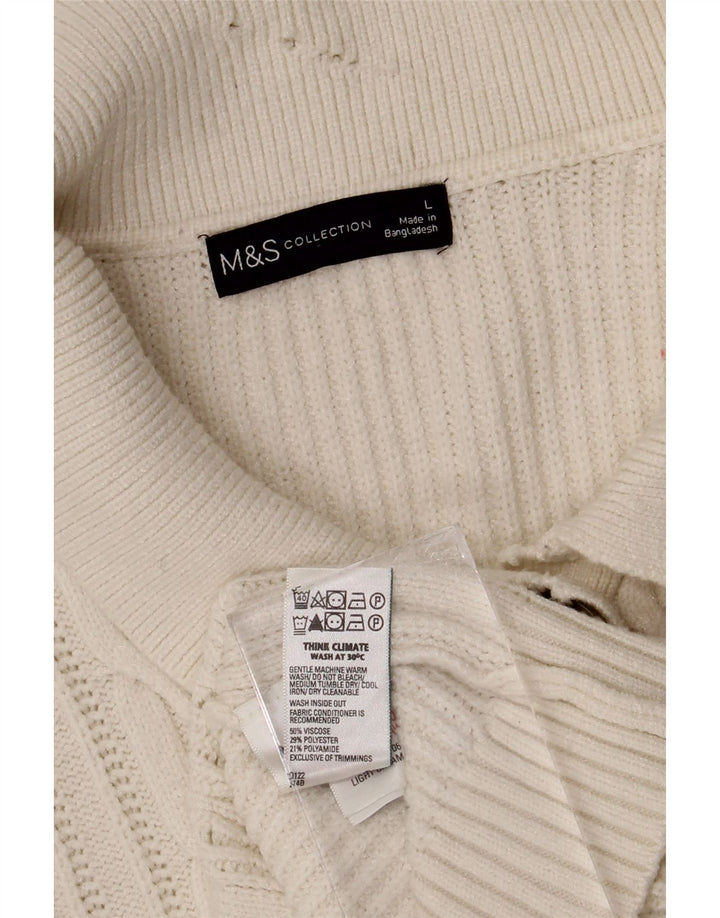 Maglione cardigan da donna Marks & Spencer UK 16 grande viscosa bianca