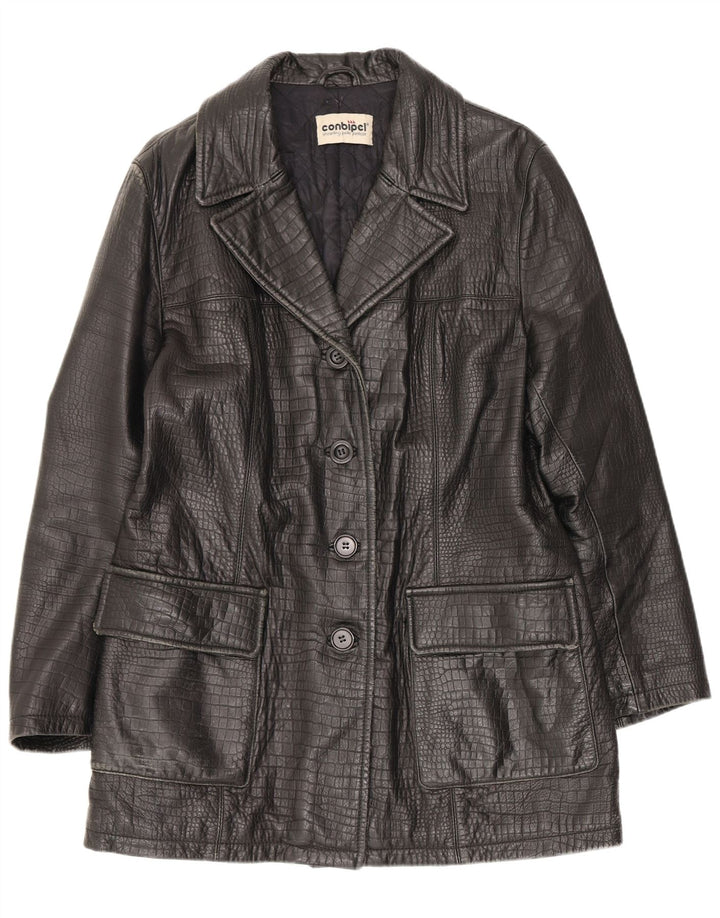 Cappotto in pelle da donna Conbipel UK 12 medio nero stampa animalier classico
