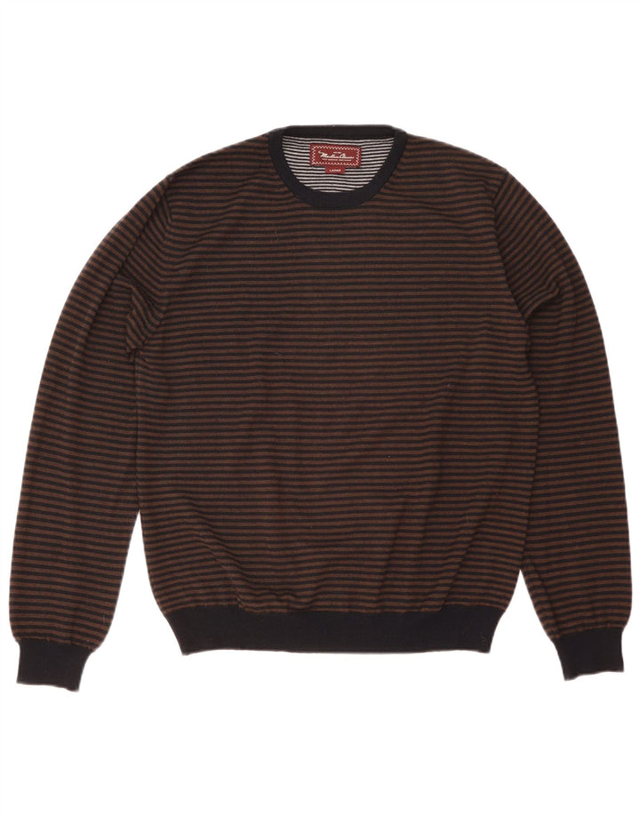 Marlboro Classics Maglione da uomo girocollo maglione grande lana gessata marrone