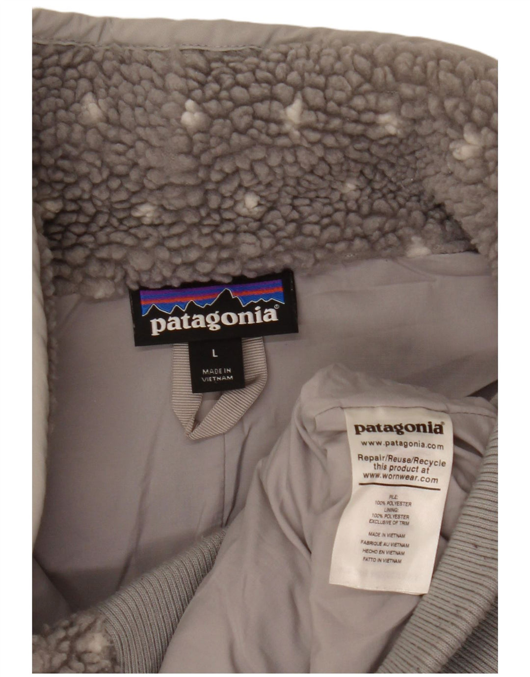 Giacca in pile da donna Patagonia UK 16 Large Poliestere maculato grigio