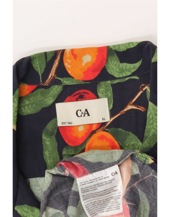 Camicia a maniche corte da uomo con motivo astratto C&A XL in viscosa blu navy