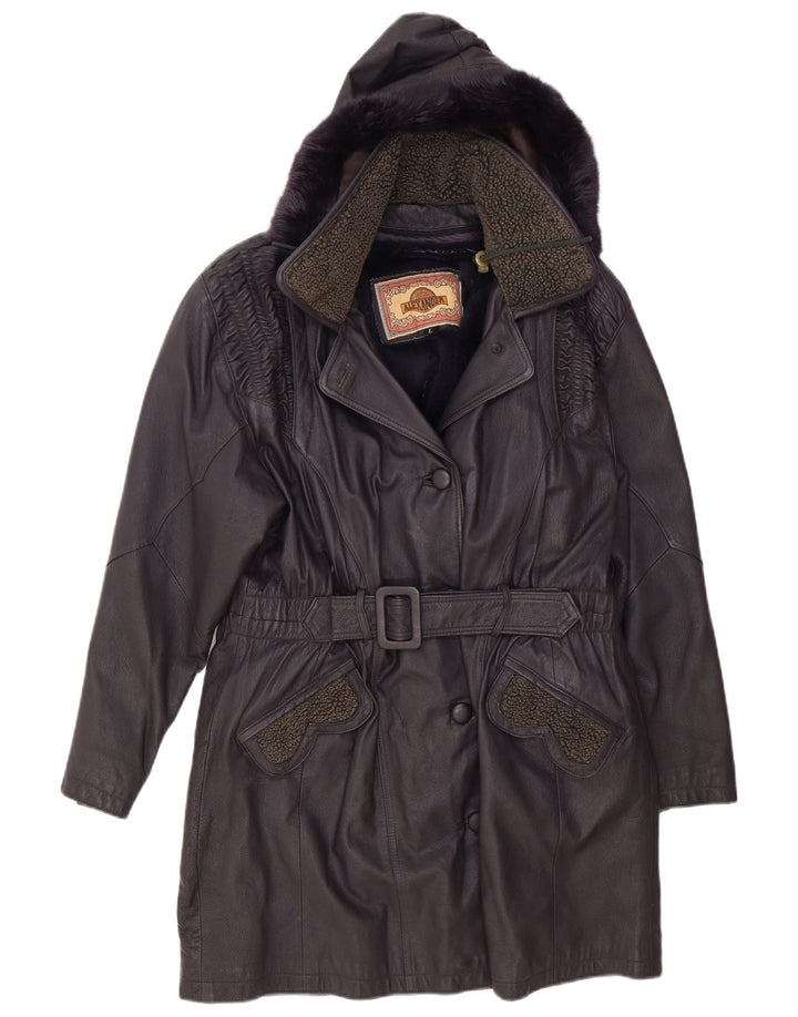 Cappotto in pelle con cappuccio da donna Alexander UK 16 grande viola