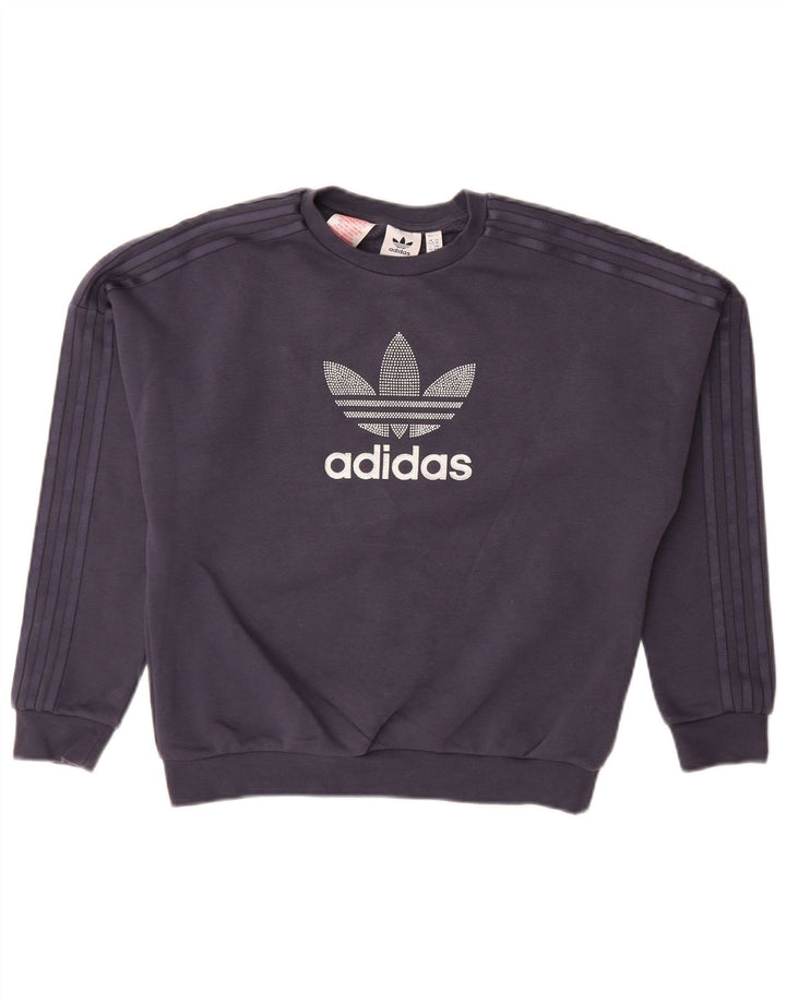 Felpa grafica per ragazze ADIDAS, maglione 11-12 anni, cotone blu navy