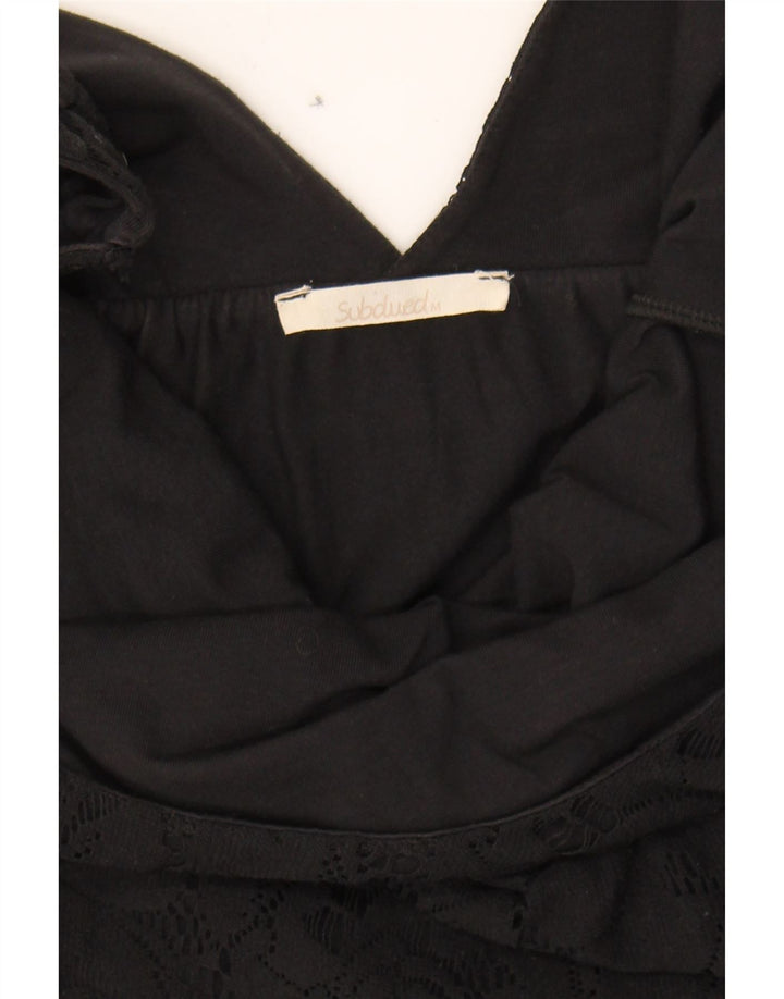 SUBDUED Womens Sleeveless A-Line Dress UK 12 Medium Black Floral Polyamide Vintage Subdued and Second-Hand Subdued from Messina Hembry 
