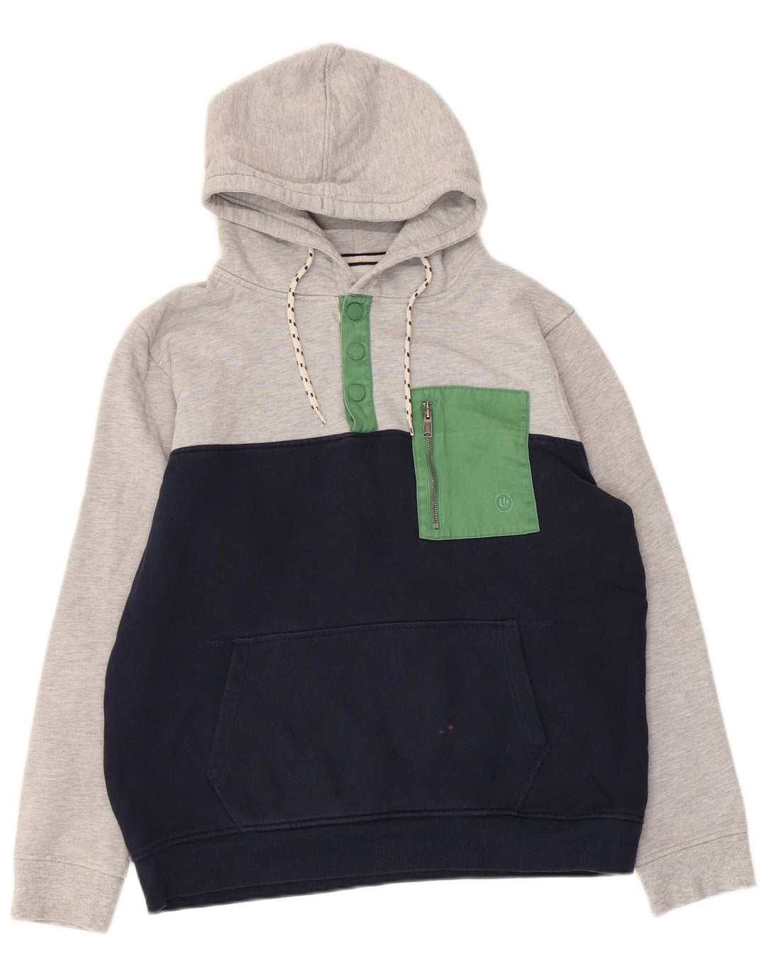 Felpa con cappuccio da uomo con collo e bottoni Fat Face, cotone color block grigio medio