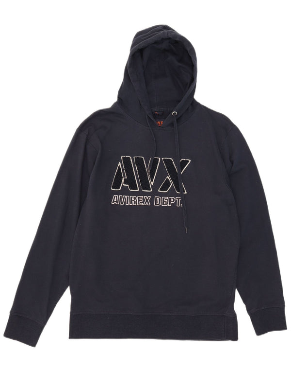 Felpa con cappuccio grafica da uomo Avirex, grande, in cotone blu navy