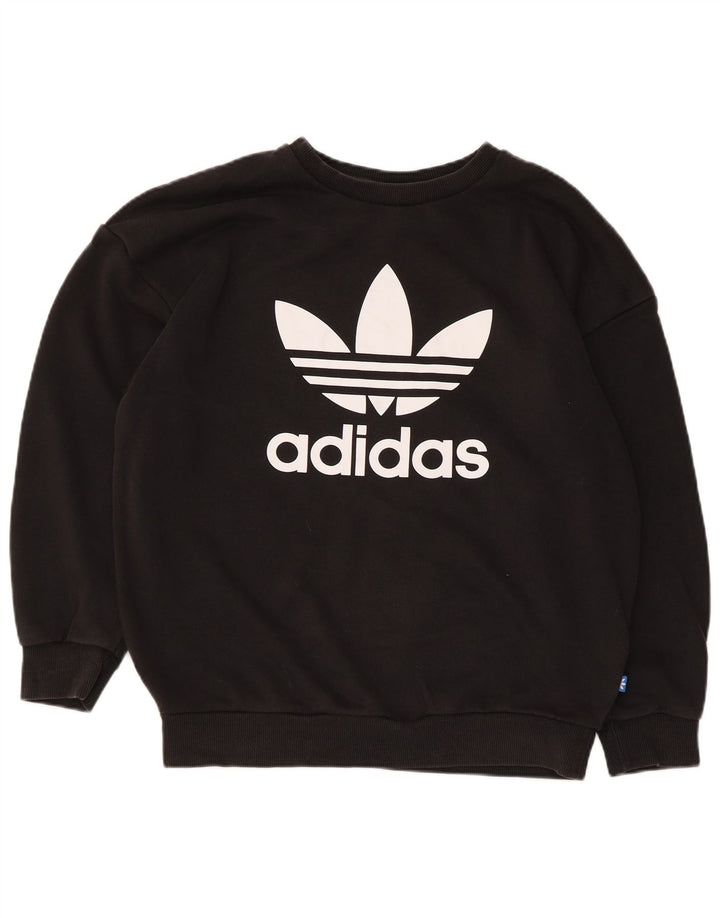 Felpa oversize con grafica Adidas da donna, maglione UK 12, cotone nero medio