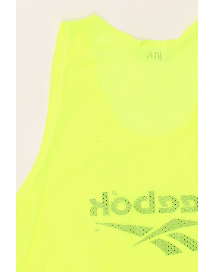 REEBOK Womens Graphic Vest Top UK 14 Medium Yellow Polyamide Vintage Reebok and Second-Hand Reebok from Messina Hembry 