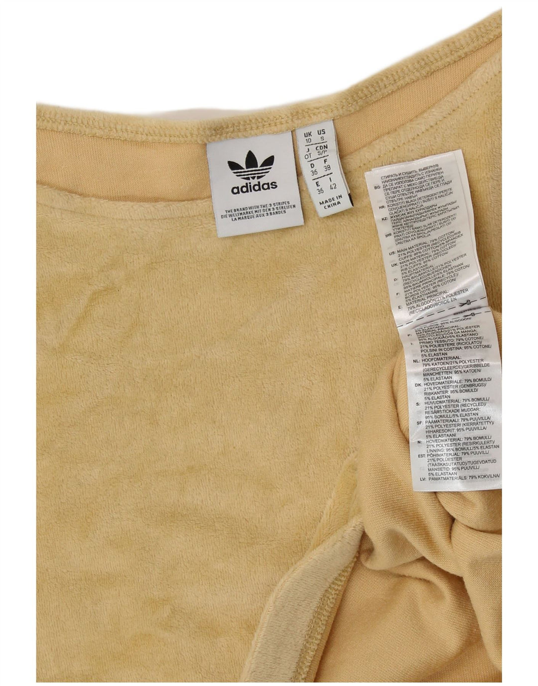 Top ADIDAS da donna corto oversize con spalle scoperte UK 10 piccolo cotone giallo