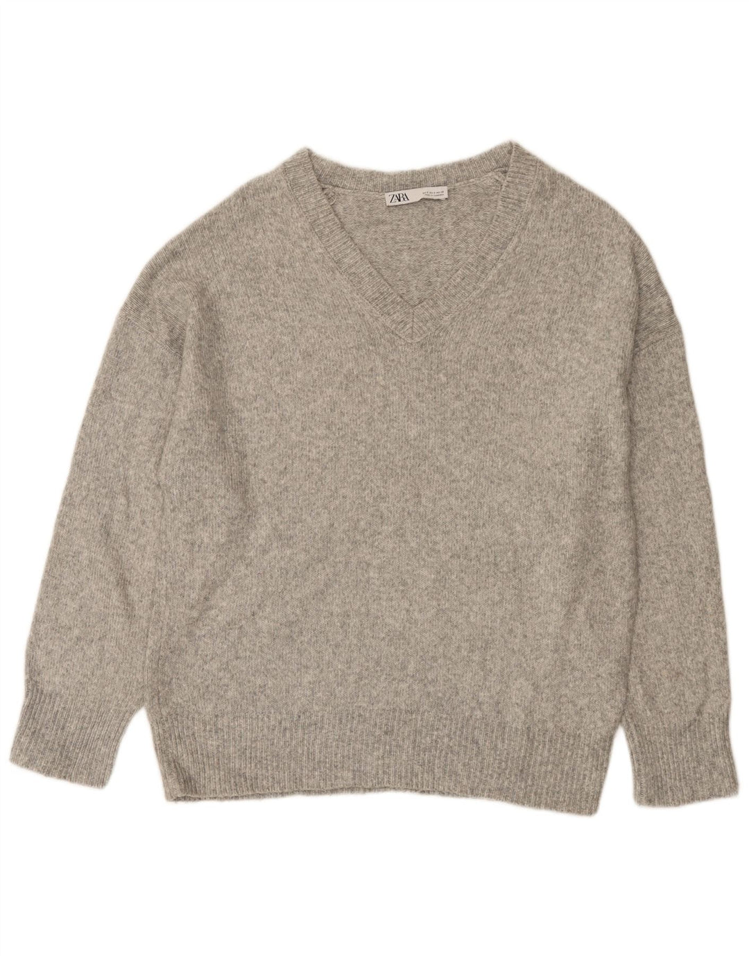 Maglione oversize con scollo a V da donna Zara UK 10 piccolo grigio screziato