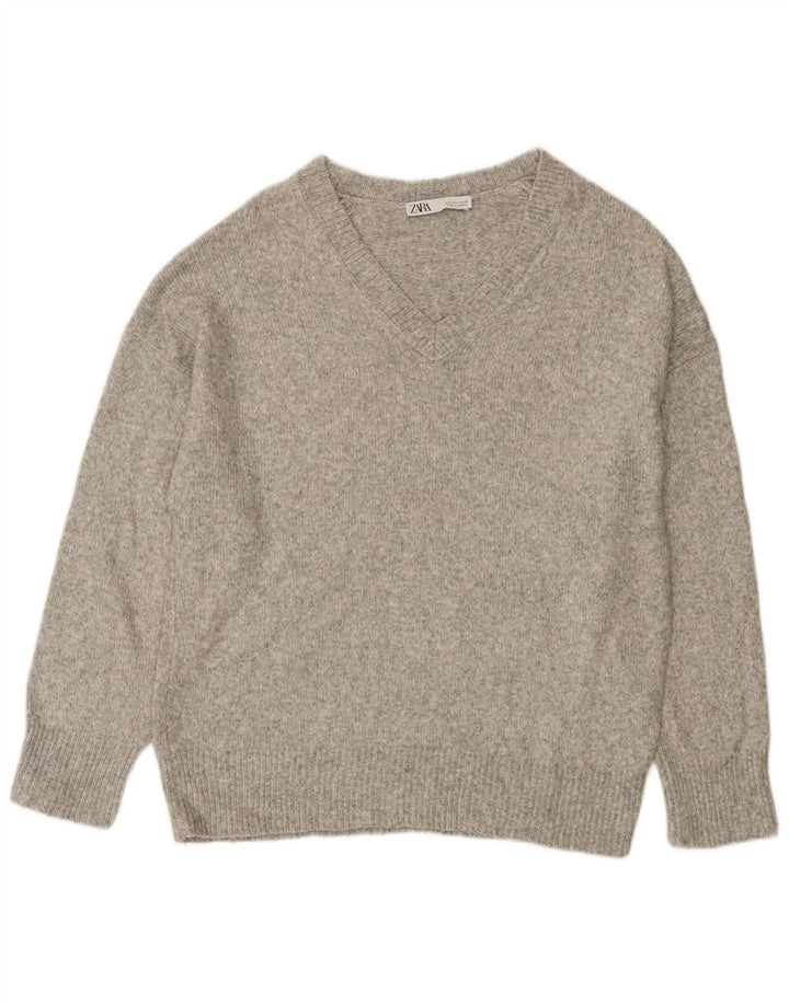 Maglione oversize con scollo a V da donna Zara UK 10 piccolo grigio screziato