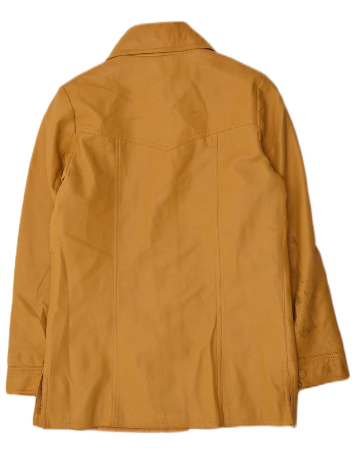 Giacca in pelle vintage da donna UK 8 piccola gialla