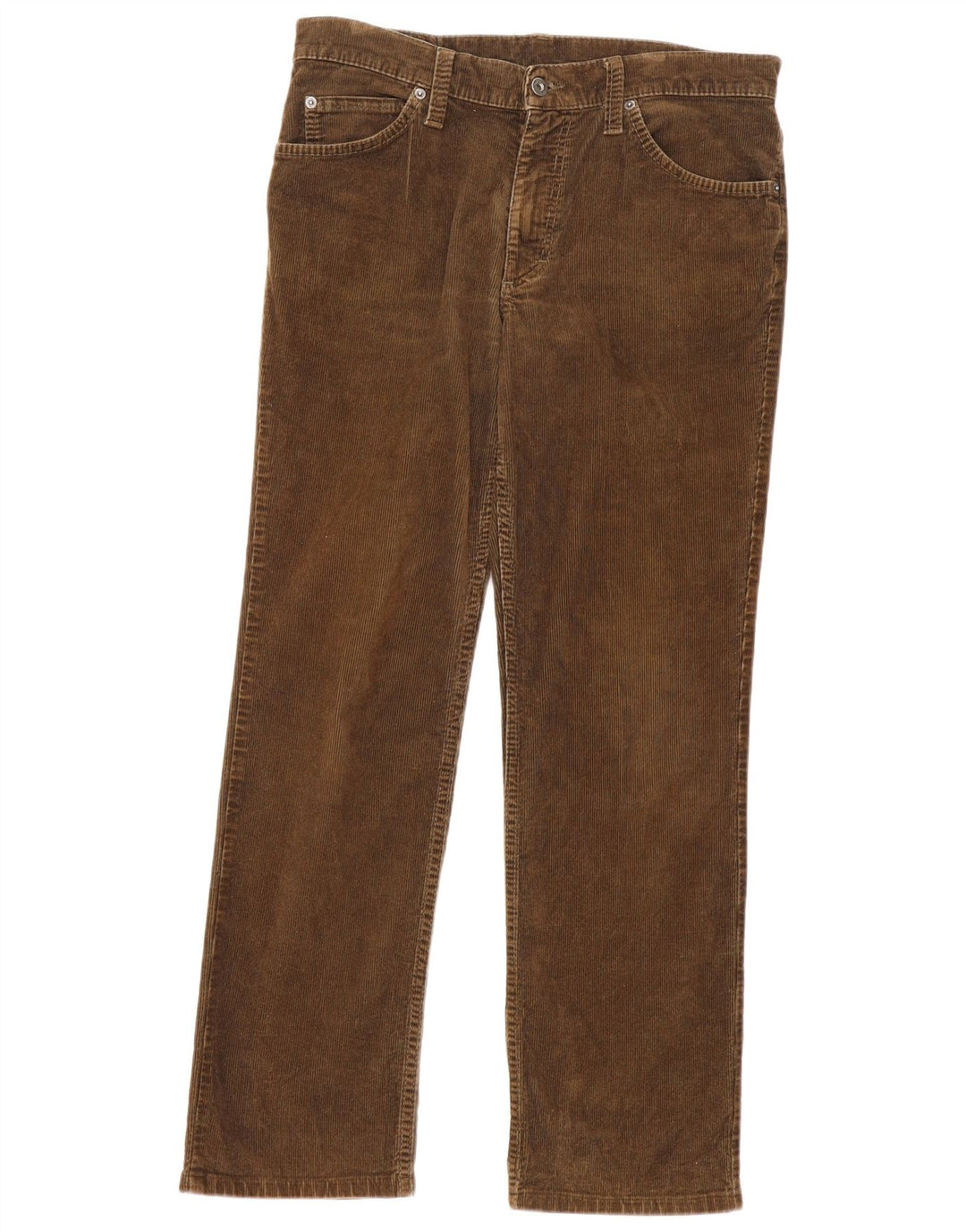 MUSTANG Mens Straight Corduroy Trousers W35 L30 Khaki Cotton