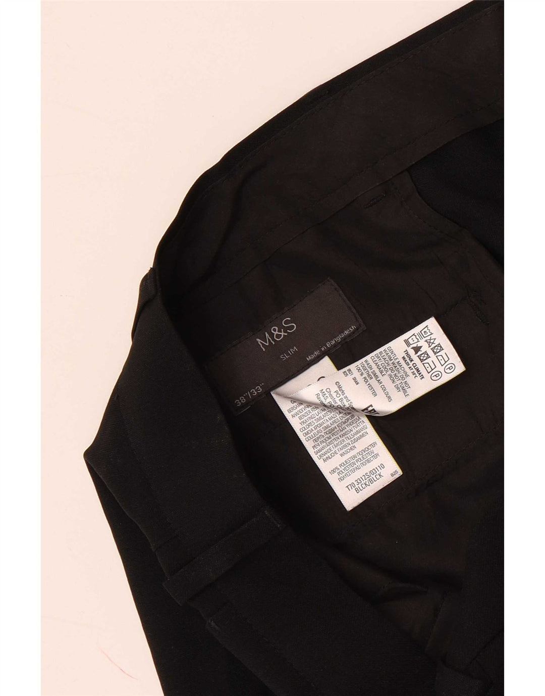 Pantaloni chino slim da uomo Marks & Spencer W38 L33 poliestere nero