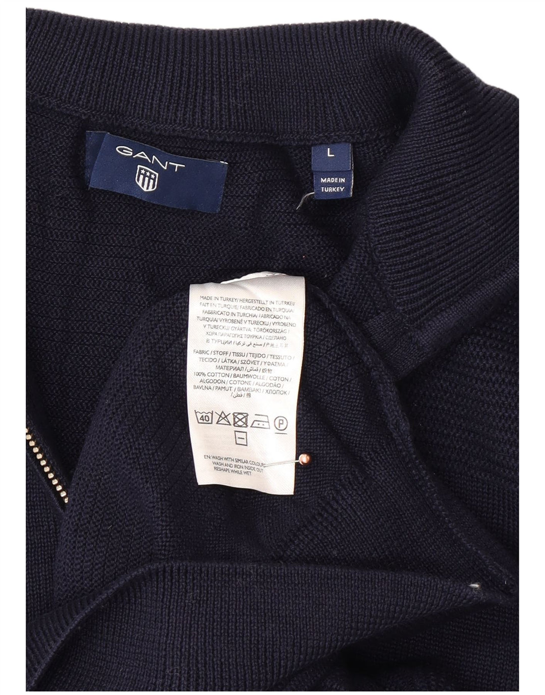 GANT Maglione da uomo con zip e collo grande in cotone blu navy
