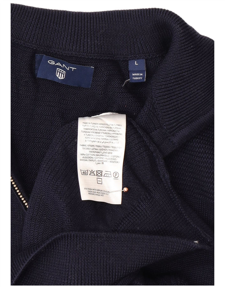 GANT Maglione da uomo con zip e collo grande in cotone blu navy