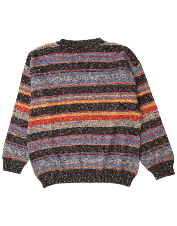 Maglione vintage da uomo con scollo a V, grande acrilico a strisce multicolore