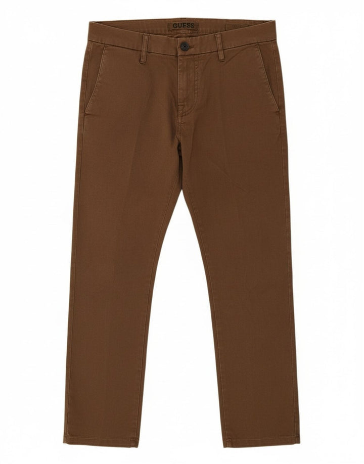 GUESS Mens Slim Chino Trousers W36 L26 Brown
