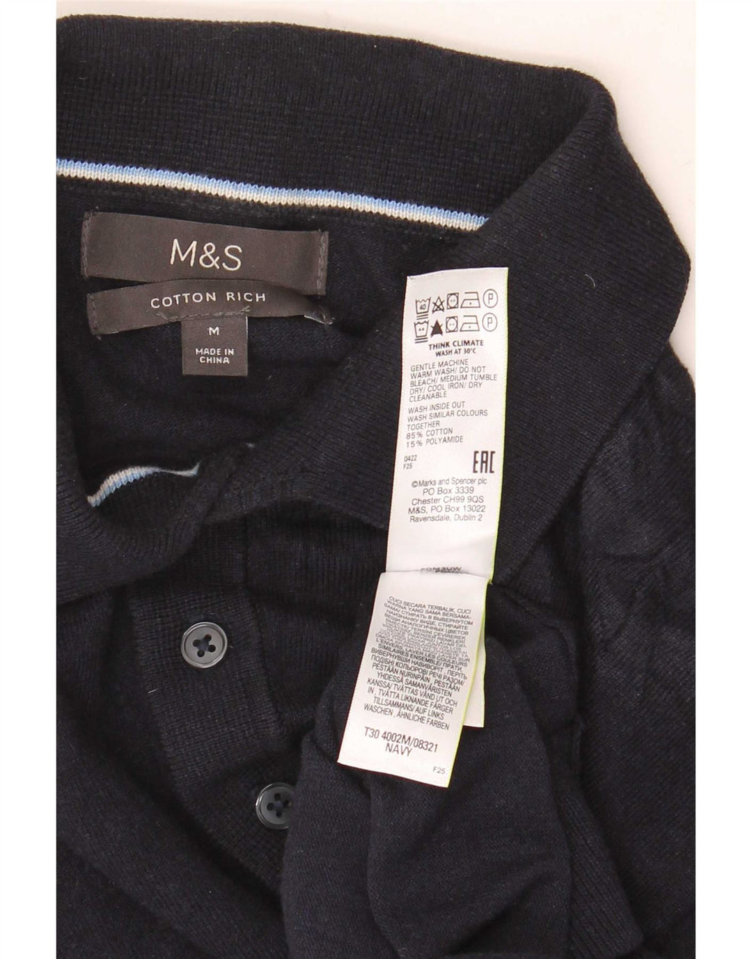 Maglione da uomo Marks & Spencer a maniche corte con collo a polo, blu navy medio