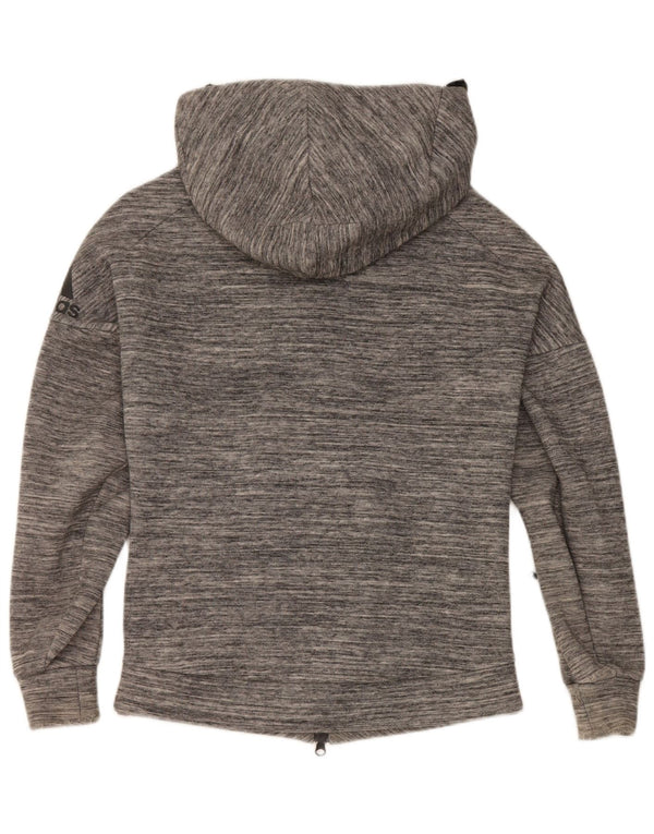 Maglione con cappuccio e zip da donna Adidas UK 8/10 Piccolo cotone chiazzato grigio