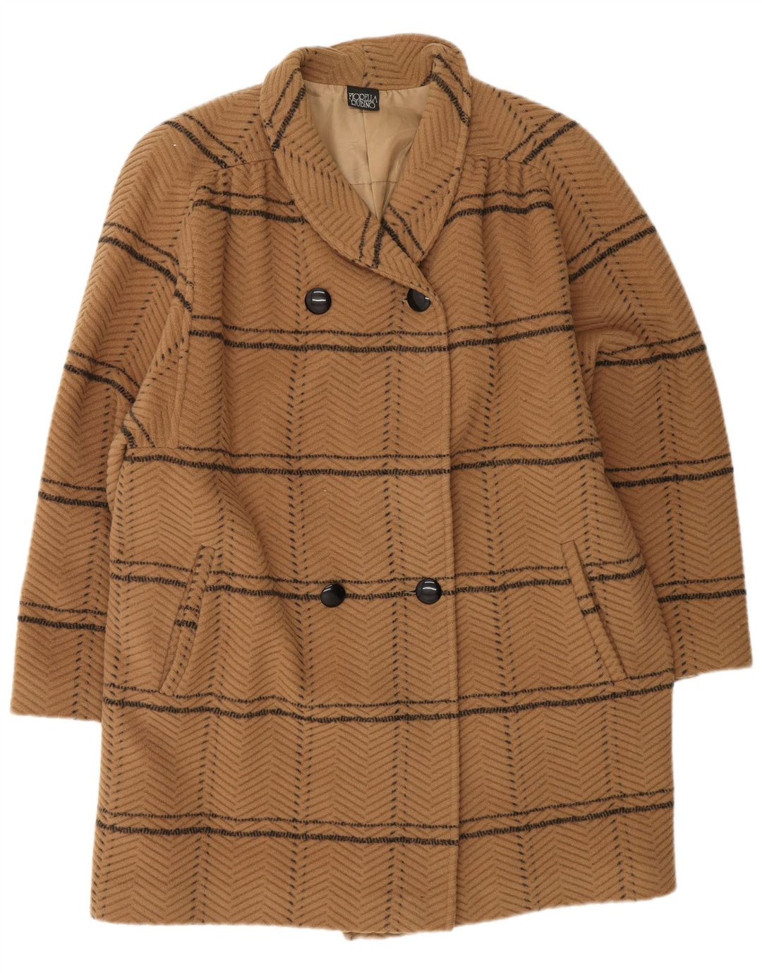 FIORELLA RUBINO Cappotto doppiopetto da donna UK 14 Grande motivo a quadri beige