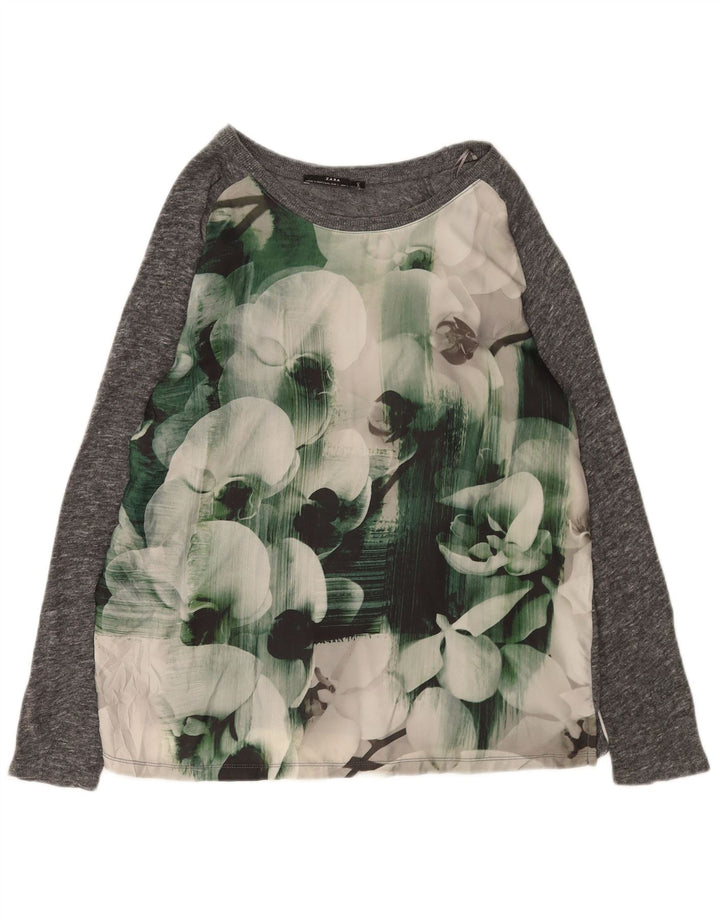 Camicetta da donna Zara Top UK 16 grande grigio floreale