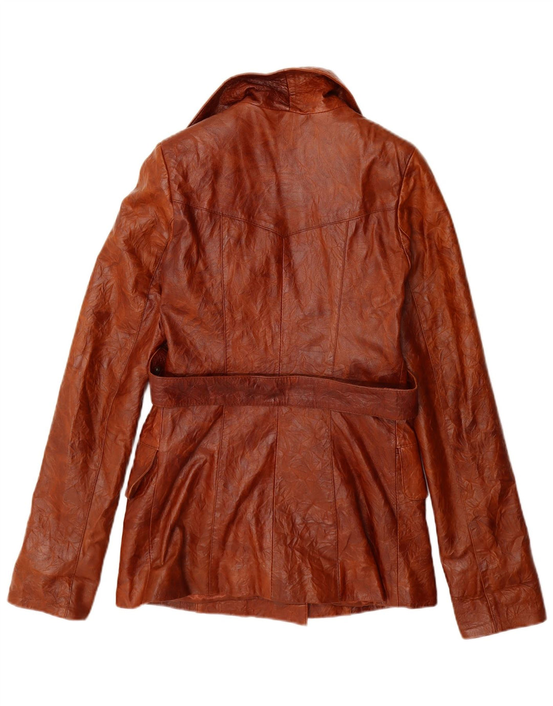 Giacca in pelle doppio petto da donna vintage UK 10 piccola pelle marrone