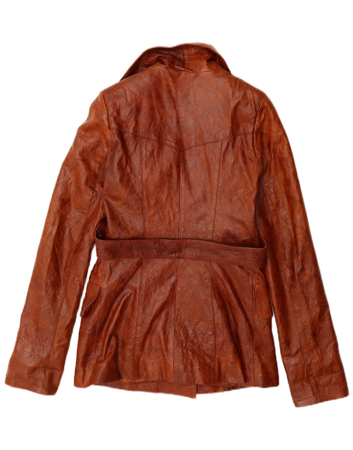 Giacca in pelle doppio petto da donna vintage UK 10 piccola pelle marrone