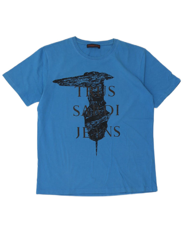 Trussardi Jeans Mens Graphic T-Shirt Top Medium Blue
