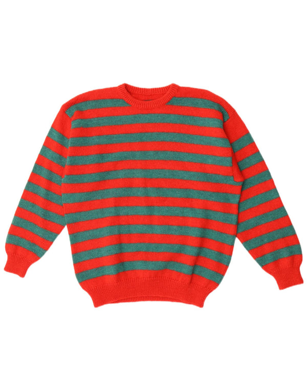 Maglione maglione girocollo da donna vintage UK 18 XL a righe rosse
