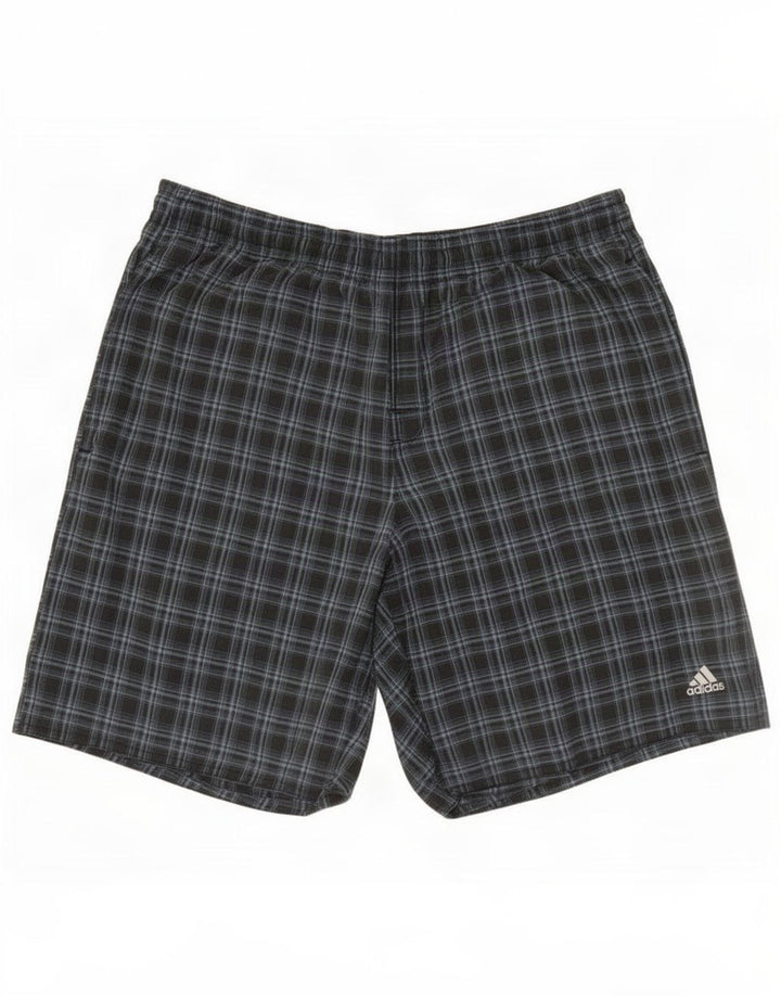 Pantaloncini da bagno da uomo Adidas grandi in poliestere a quadri grigi