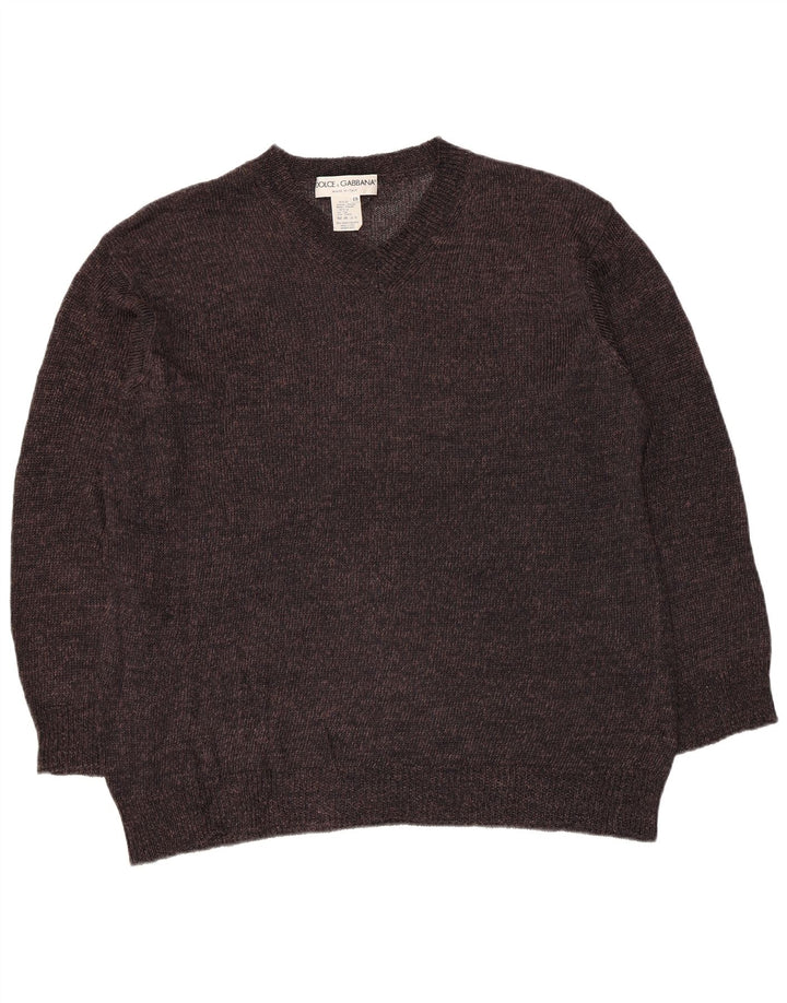 Dolce & Gabbana Maglione Donna Scollo a V IT 48 XL Viscosa Marrone
