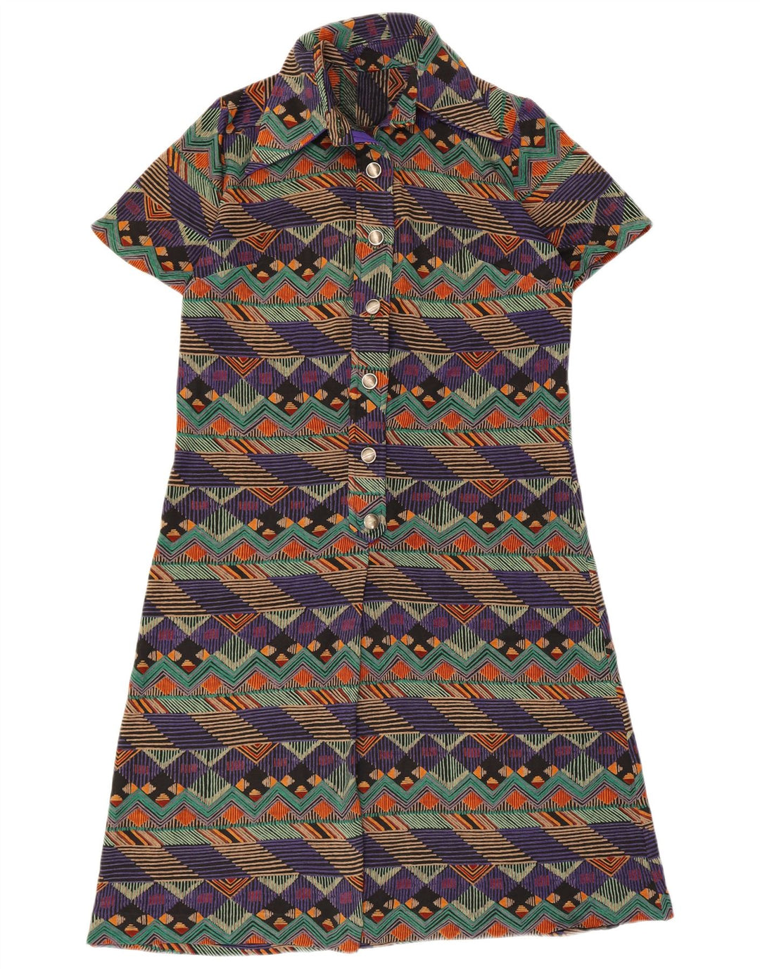 Abito a trapezio vintage da donna UK 14 medio multicolore geometrico