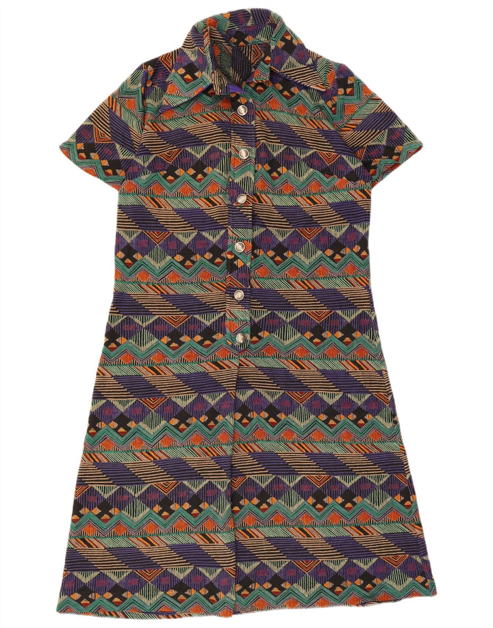 Abito a trapezio vintage da donna UK 14 medio multicolore geometrico