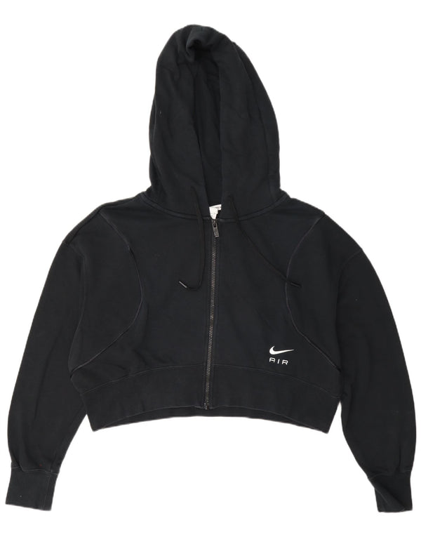 Felpa con cappuccio e zip oversize corta da donna Nike UK 10 Small in cotone blu navy