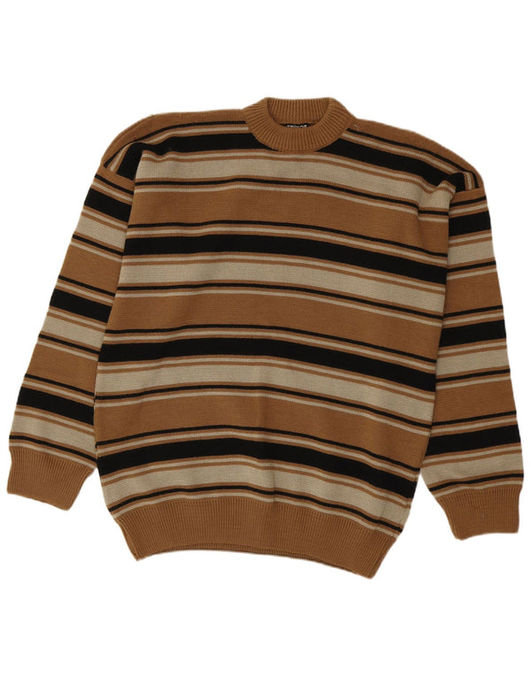Maglione vintage da uomo girocollo IT 54 XL a righe marroni
