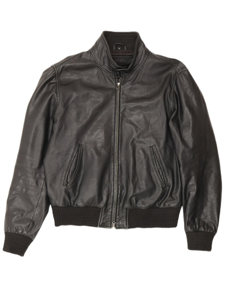 Giacca bomber in pelle da uomo vintage IT 50 grande in pelle nera