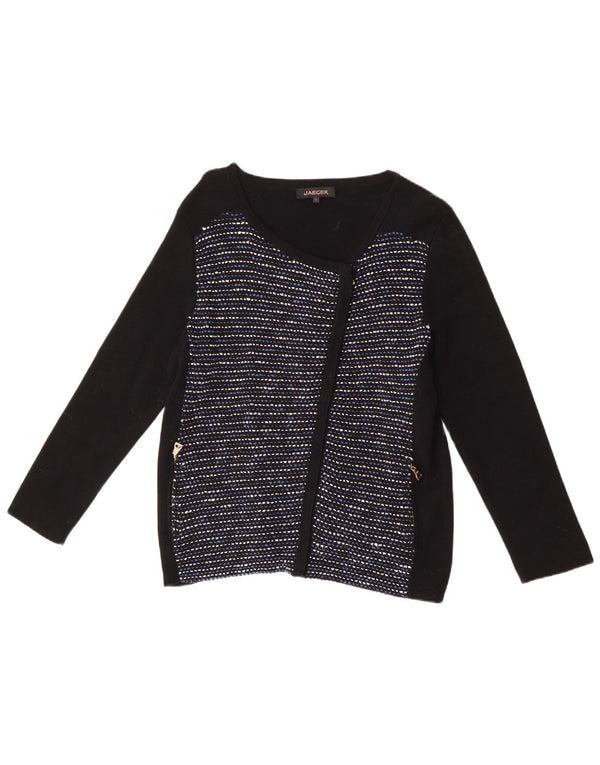 Maglione cardigan corto da donna Jaeger UK 16 Grande cotone screziato blu navy