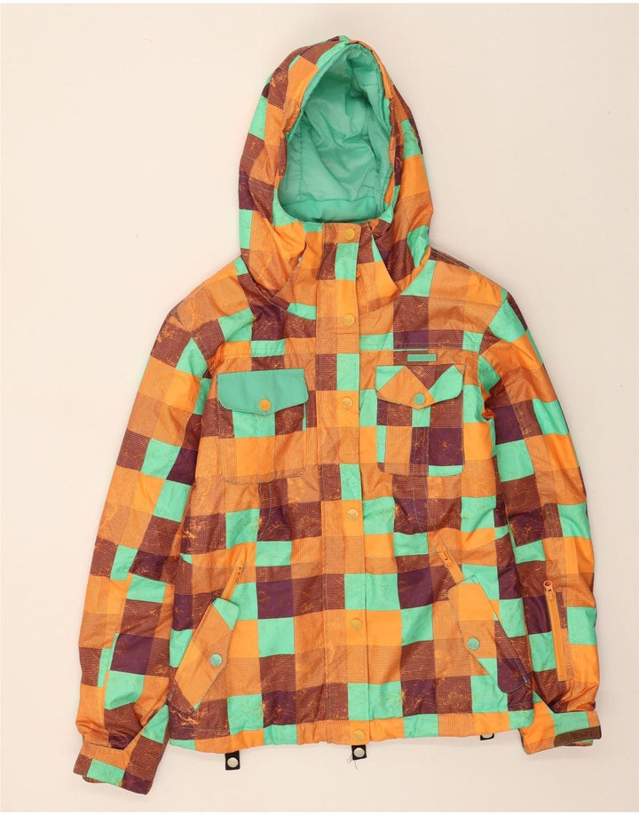 BILLABONG Womens Hooded Windbreaker Jacket UK 10 Small Orange Geometric Vintage Billabong and Second-Hand Billabong from Messina Hembry 