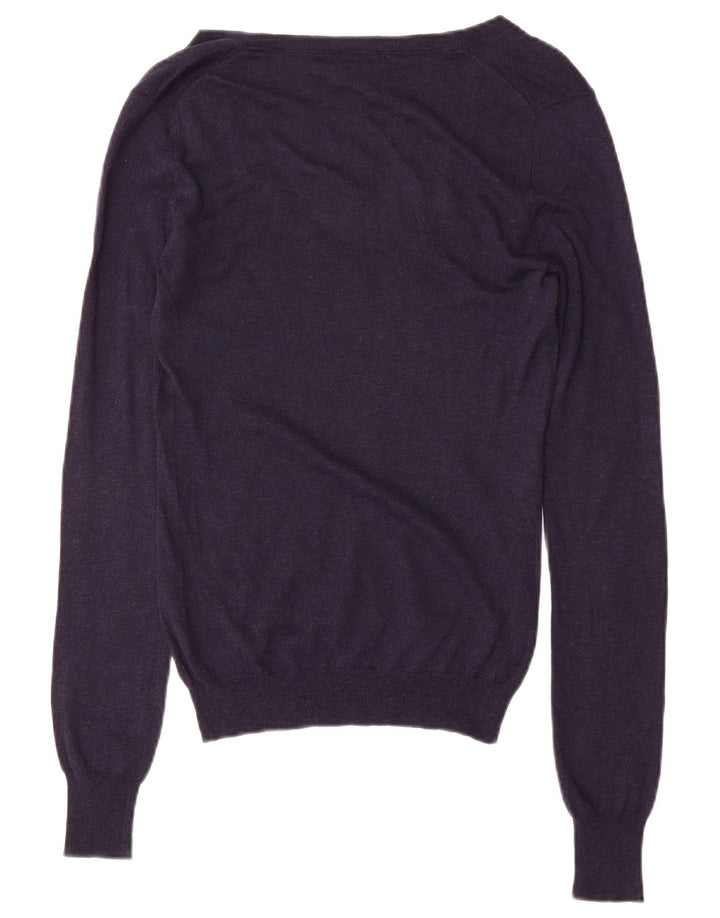 Massimo Dutti Maglione da donna con scollo a V UK 12 Medio Seta blu navy